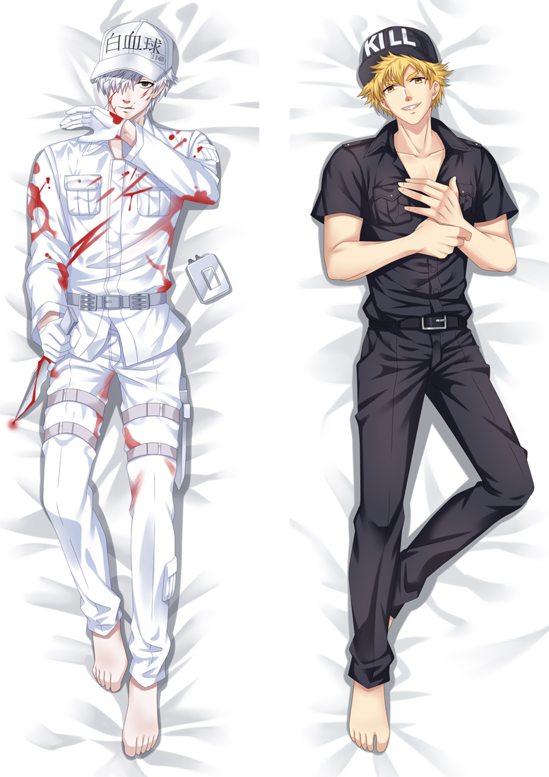 Cells at Work! White Blood Cell Leukocyte & Kill Cytotoxic T cell Anime Dakimakura Body Pillow Cover