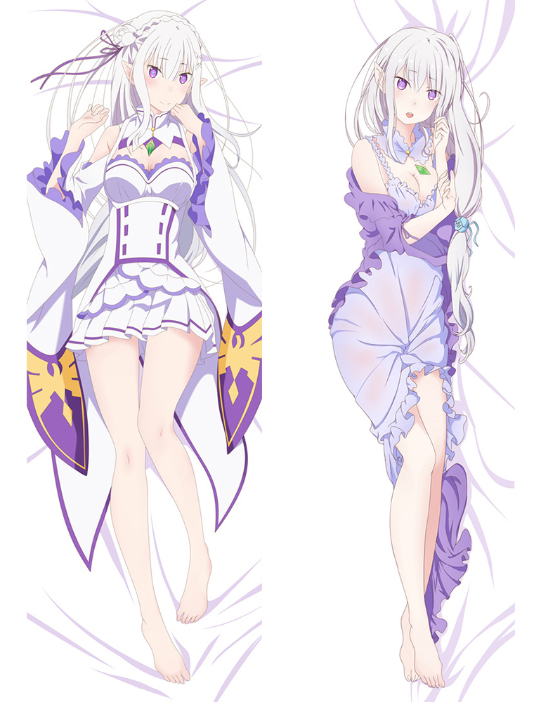 New Anime Re:Zero Emilia Girl Bed Pillow Case Cover Dakimakura Hugging Body